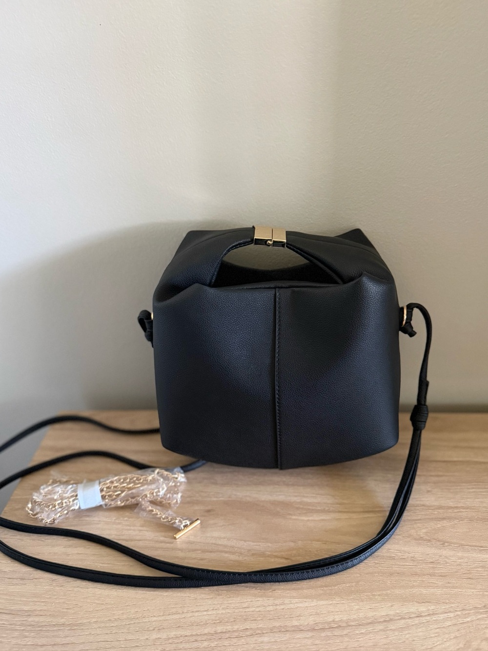 Polène Béri Inspired Black Mini Top Handle Crossbody Bag